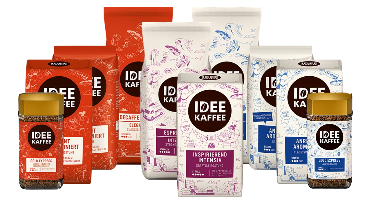 Packshots Produktsortiment IDEE KAFFEE - Pfand geben Design