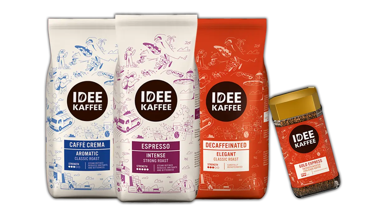 Packshots Produktsortiment IDEE KAFFEE - Pfand geben Design