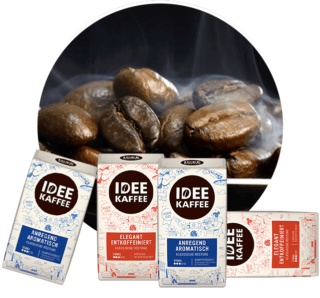 Idee Kaffee Produkte und dampfender Kaffee