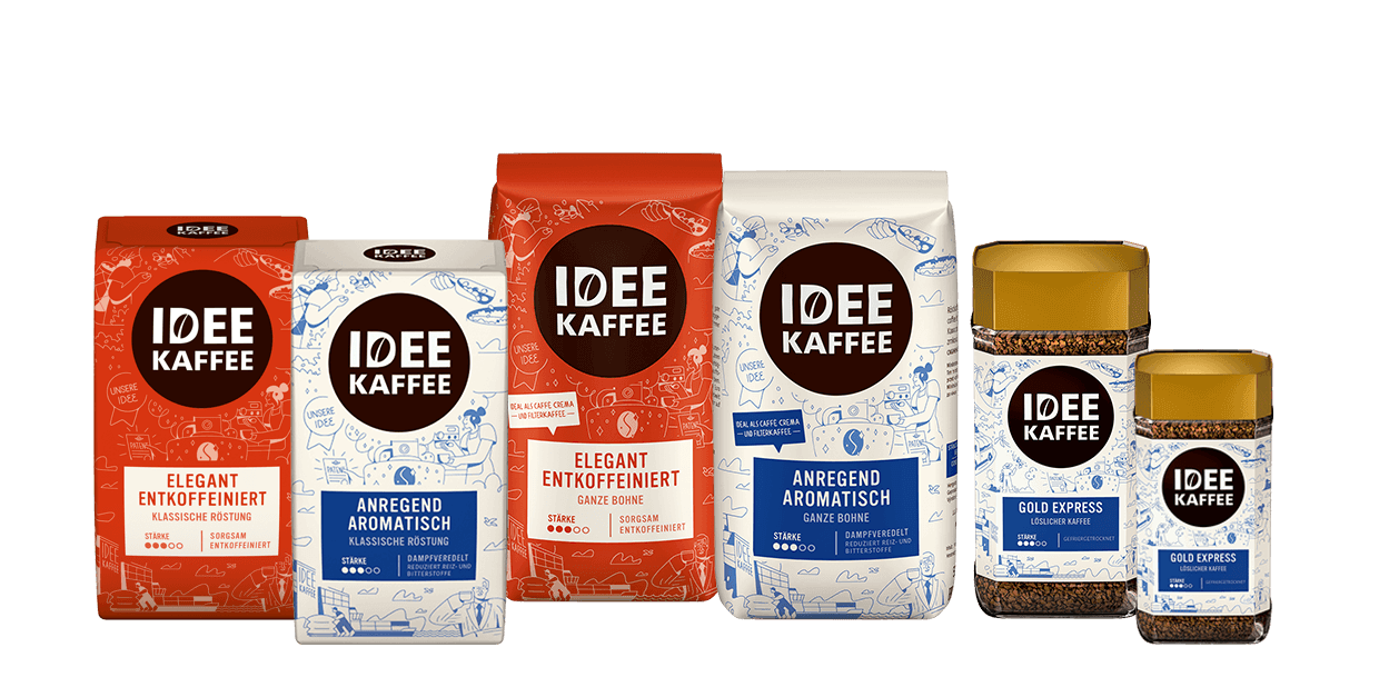 Packshots Produktsortiment IDEE KAFFEE - Pfandgeben Design